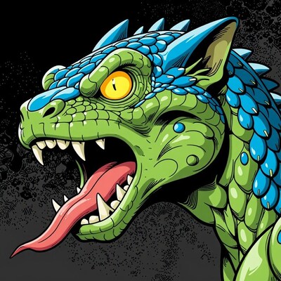 Green Blue Dragon Head