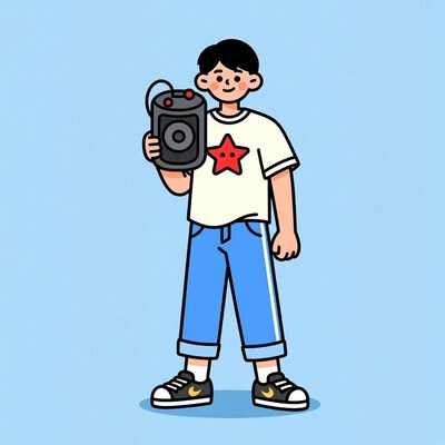 Cartoon boy with boombox