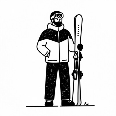 Bearded skier with skis