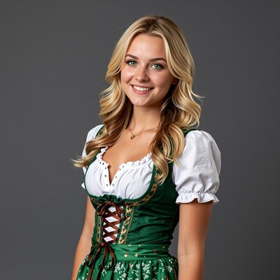 Blonde woman in green dirndl