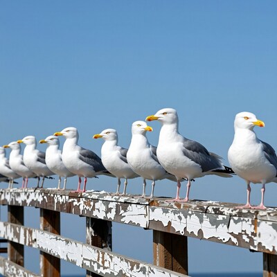 Seagulls on Pier Railing