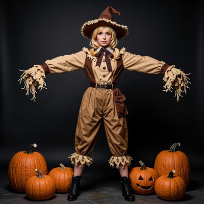 Woman in Scarecrow Halloween Costume