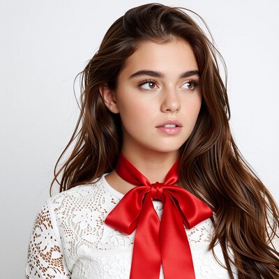 Woman with red bow
