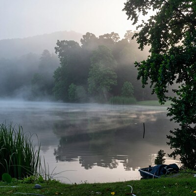 Misty Lake Forest Morning