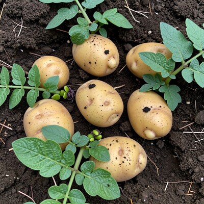 Fresh Potatoes in Soil