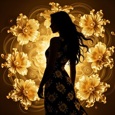Golden Floral Silhouette Woman