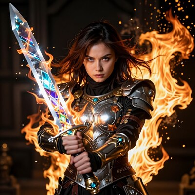 Female Warrior with Flaming Sword
