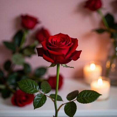 Red Rose with Candles