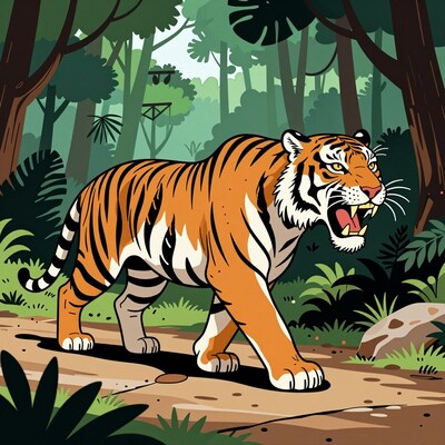 Roaring Tiger in Jungle