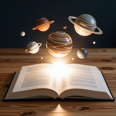 Open Book with Floating Planets