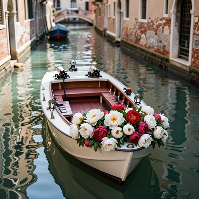 Venice Canal Boat with Flowers
