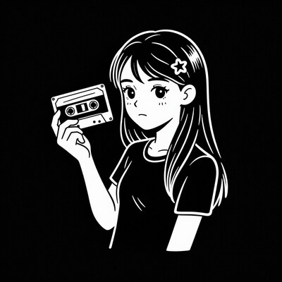 Girl holding cassette tape