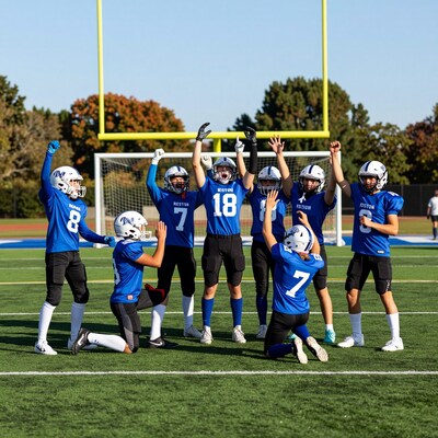 Youth football team celebrating