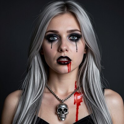 Gothic woman with skull necklace