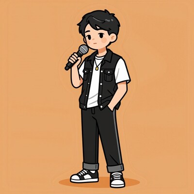 Cartoon boy singer with microphone