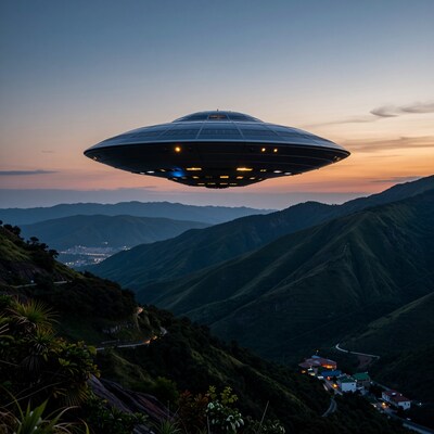 UFO over mountain village