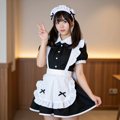 Japanese woman in maid outfit