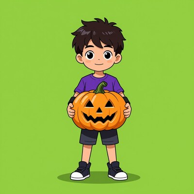 Cartoon boy with Halloween pumpkin