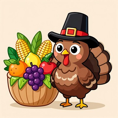 Thanksgiving Turkey with Fruit Basket