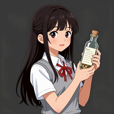 Anime girl holding donation bottle