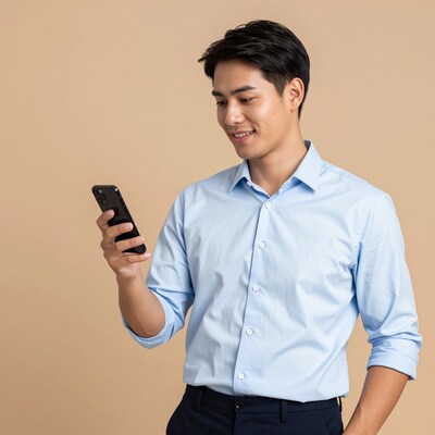 Man texting on smartphone