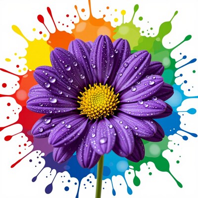 Purple Daisy with Water Drops