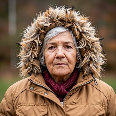 Elderly Woman in Winter Jacket