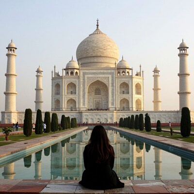 Taj Mahal Reflection Woman