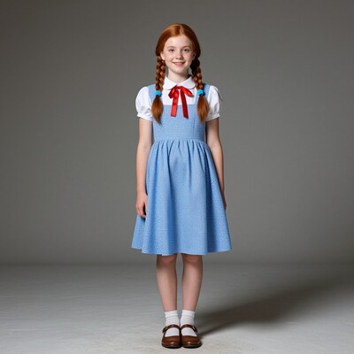 Girl in blue gingham dress