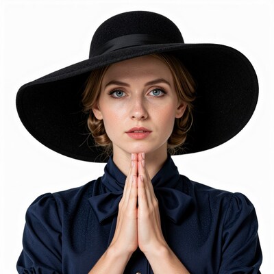 Woman in Black Wide-Brim Hat