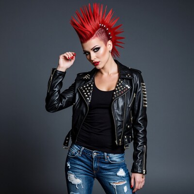 Punk Woman with Red Mohawk