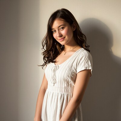 Young woman in white dress