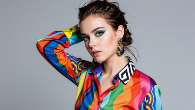 Woman in colorful shirt