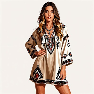 Woman in ethnic tunic dress