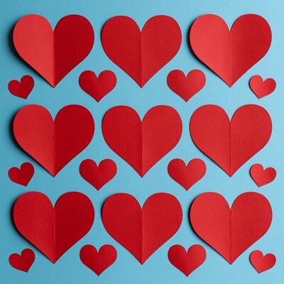 Red Paper Hearts on Blue