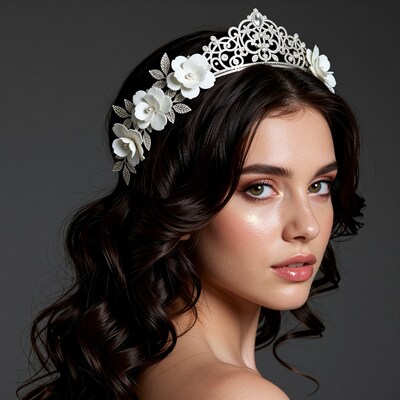 Woman with Tiara and Floral Crown