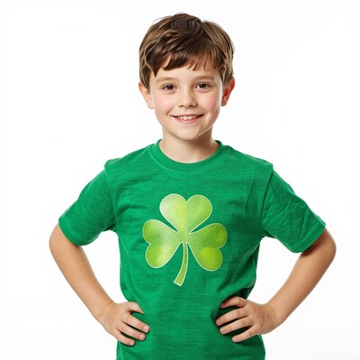 Boy in green shamrock St Patricks shirt