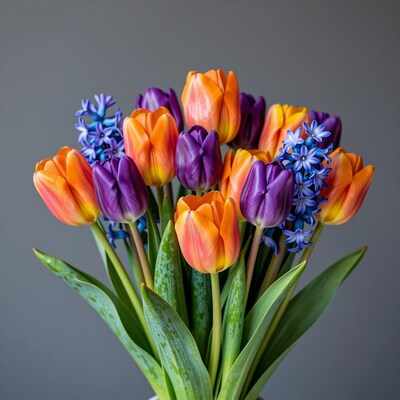 Colorful Tulips and Hyacinths Bouquet