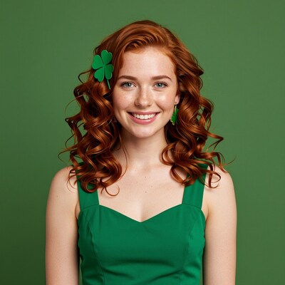 Smiling redhead woman with shamrock