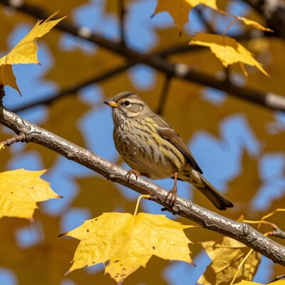 Lincoln's Sparrow on Autumn Branch