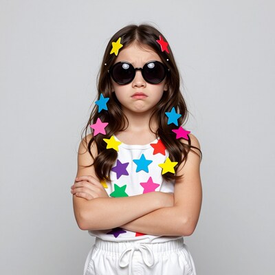 Angry girl with star hair clips