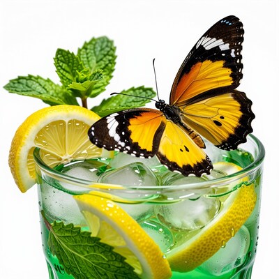 Butterfly on Lemon Mint Drink