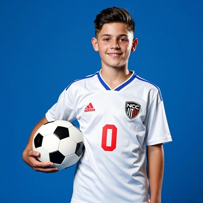 Boy in soccer jersey with ball