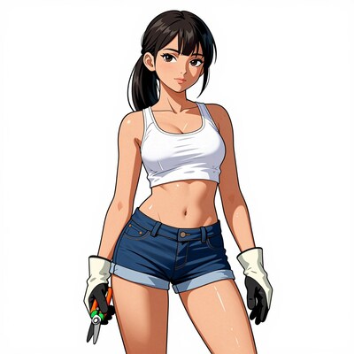 Anime girl gardener with pruners