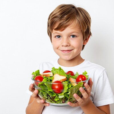 Boy holding salad bowl