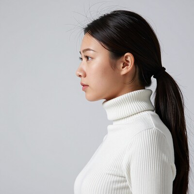 Asian woman in white turtleneck