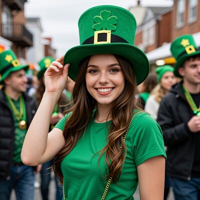 Woman in Green Leprechaun Hat at St Patricks Day Parade