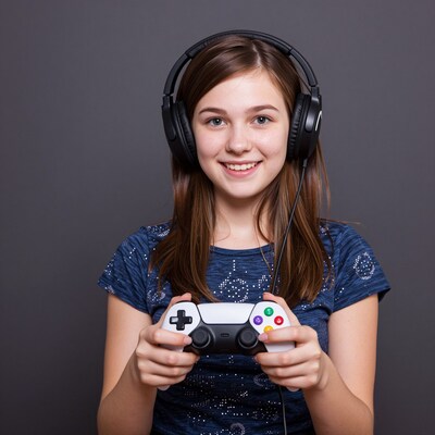 Teen girl gamer with headphones