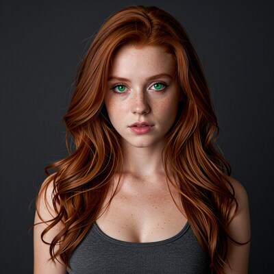 Redhead woman with green eyes