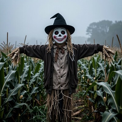 Scary Scarecrow in Cornfield